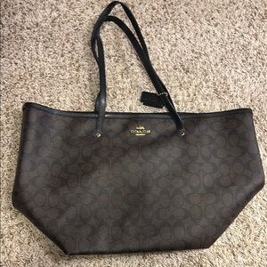 Coach Brown Monogram Tote Bag with Leather Straps